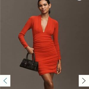 V-NECK RUCHED MESH MIDI DRESS-Size Large NWT